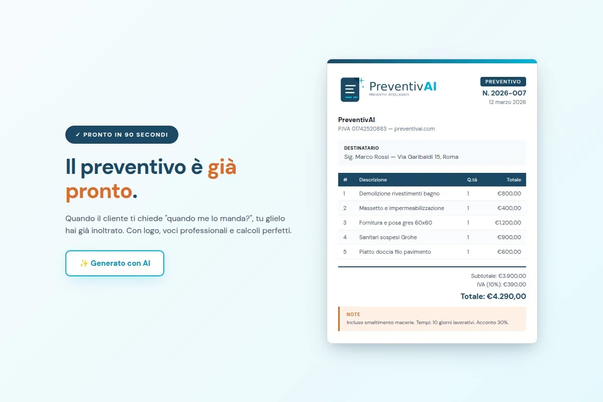 Imbianchino soddisfatto che guarda il preventivo PDF generato dall'AI sul telefono